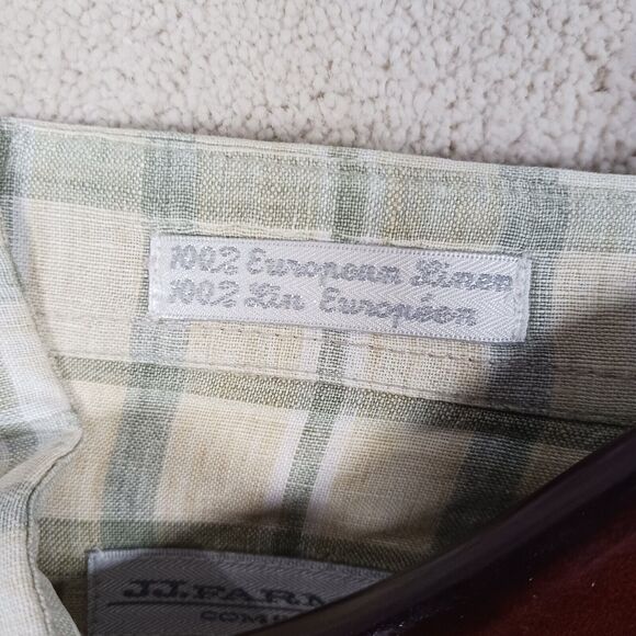 J J Farmer Dress Shirt Mens L 100% EUROPEAN Linen Button Down Yellow & Green - Picture 4 of 5